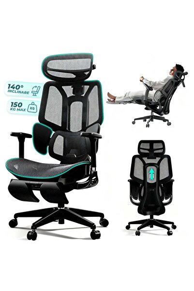 Timebox Scaun ergonomic de birou și gaming, tetieră 4D, cotiere, suport pentr...