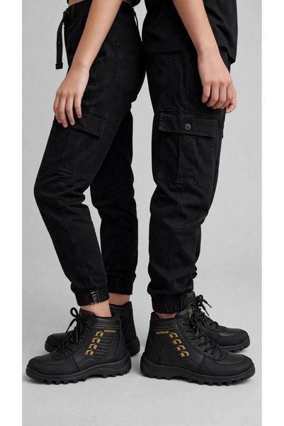 crybrands Cizme de exterior unisex din shearling negre - Cizme de iarnă cu ta...