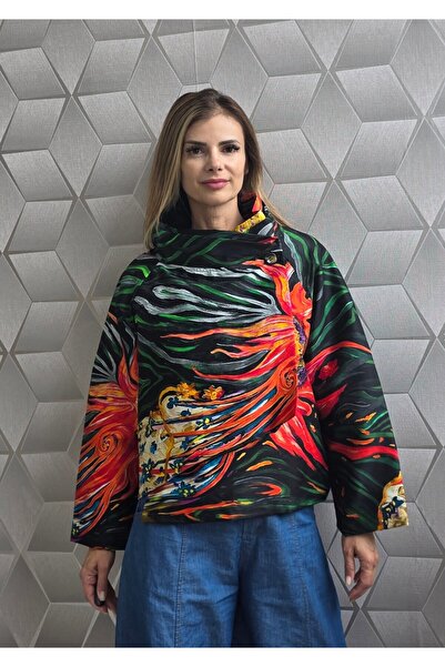 MAXORA SHOP Coralia asymmetric Cotton jacket with Printed