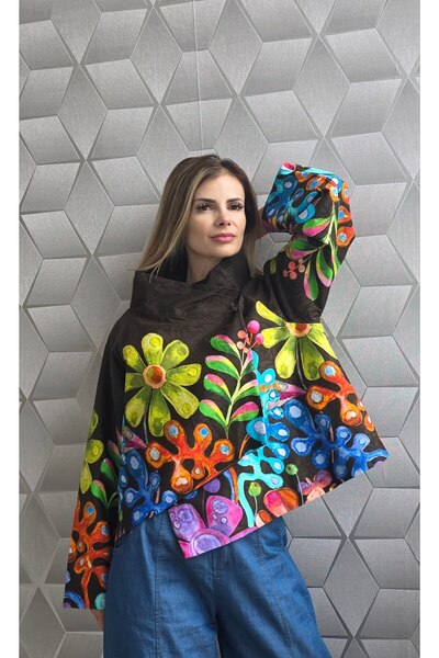 MAXORA SHOP Coralia asymmetric Cotton jacket with Printed
