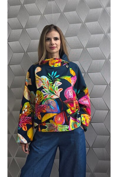 MAXORA SHOP Coralia asymmetric Cotton jacket with Printed