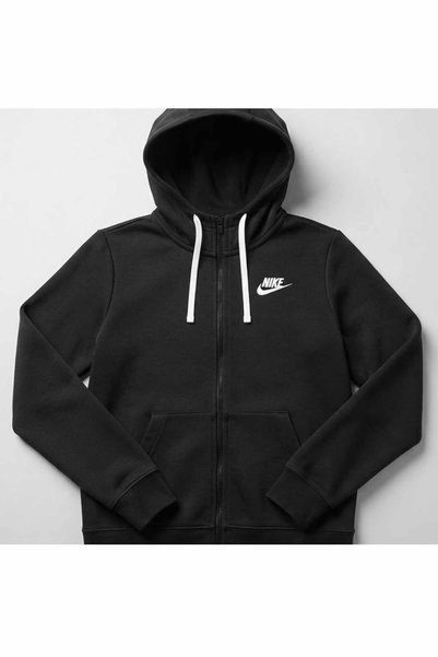 Nike Kadın Siyah Tam Fermuarlı Kapüşonlu Sweatshirt Cepli Spor Hoodie