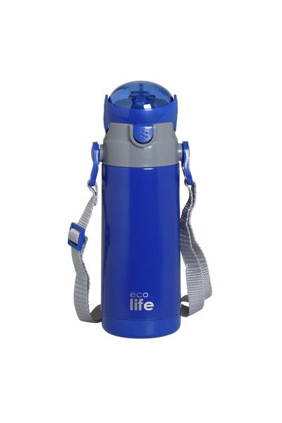 Ecolife Παιδικό Θερμός 400ml με Καλαμάκι - Σκούρο Μπλε