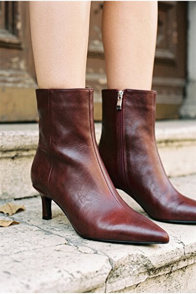 DESPİNA Angela Women's Pointed Toe Thin Comfortable Heeled Zippered Stylish a...