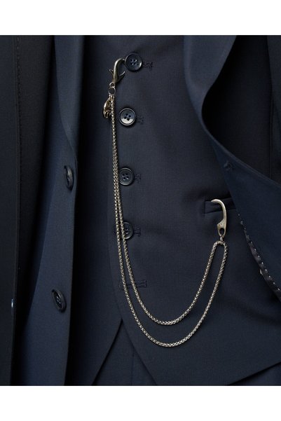TerziAdemAltun Slim Fit Shirt Collar Belted Men's Trench Coat Navy Blue T20180-02