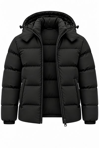 Montivo Erkek Siyah Premium Kapüşonlu Kışlık Şişme Mont