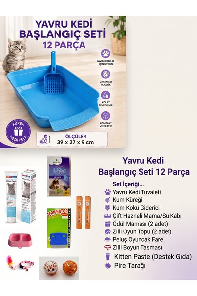 miyorapet Yavru Kedi Başlangıç Seti 12 Parça - Kedi Tuvaleti, Mama Kabı, Oyun...