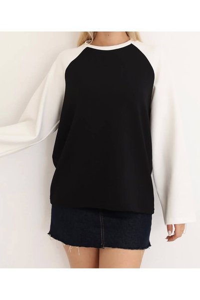 rose tml giyim Women's Double Color Raglan Sleeve Crew Neck Oversize Blouse