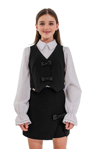 SOLLUXE STEFFY - Vestă din stofă cu fundițe pentru uniformă școlară de fete, ...