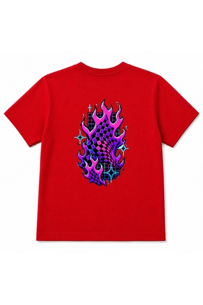 Rabona Fashion Neon Inferno Retro Pixel Flames & Cyber Grid Kids Graphic T-Shirt