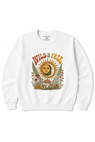 Rabona Fashion Wild & Free Celestial Sun Moon Boho Floral Graphic Sweatshirt