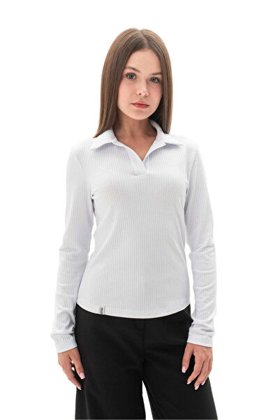 SOLLUXE ELOISE – Girls' long sleeve polo shirt, rib pattern, white
