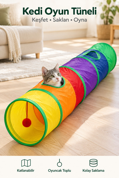 indirimsevinci Katlanabilir Kedi Köpek Oyun Tüneli Toplu Renkli Evcil Hayvan Saklanma ve Oyun Tüneli