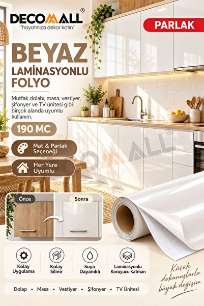 DECOMALL (Code 372) White Laminated Self-Adhesive Cabinet Furniture Table Til...