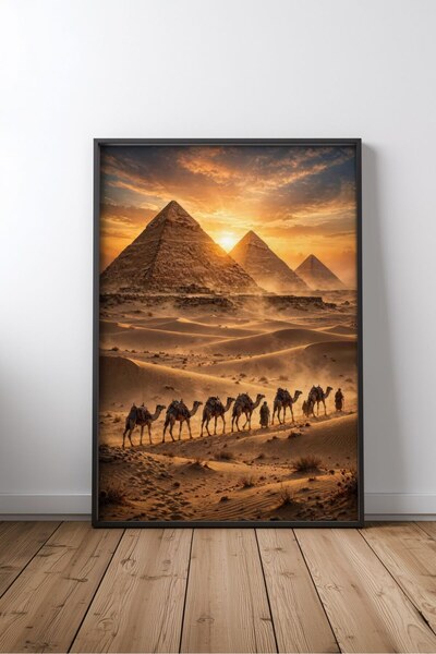 KEYFHOME Piramidele Egiptului Caravană de cămile Tablou MDF înrămat Poster De...