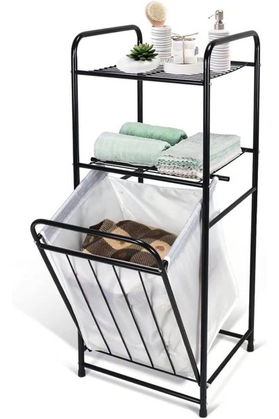 Generic 3-Tier Storage Rack, Metal Laundry Organiser Black