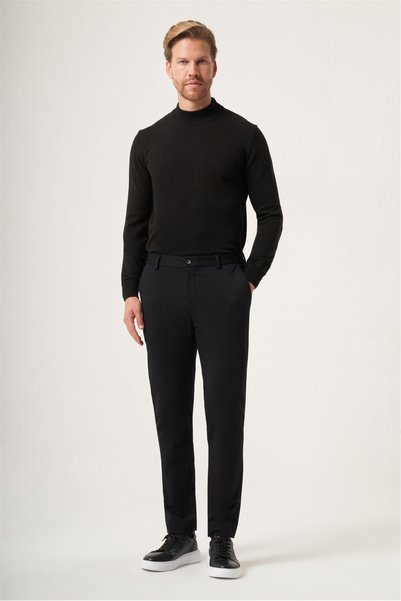 İmza Black Side Pocket Textured Knitted Slim Fit Stretchy Jogger Pants 100326...