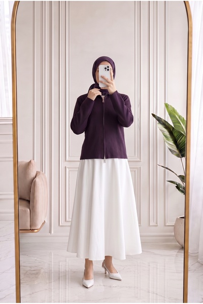 Holehola Odetta Collar Detail Zippered Knitwear Cardigan-Zi̇7095 Plum