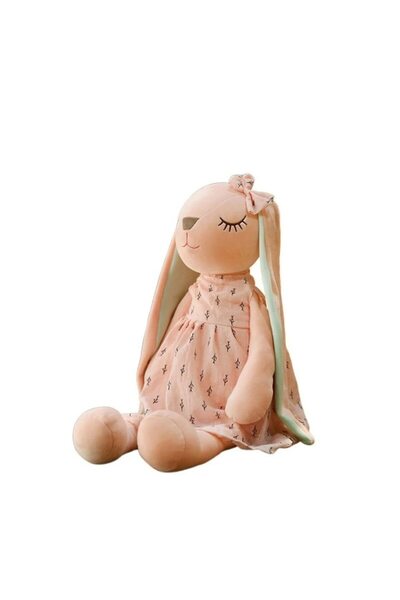 OEM Iepuraș de pluș roz cu rochie 35 cm