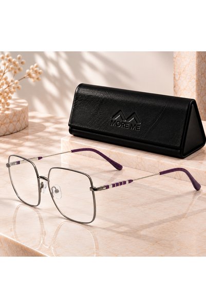 MORE ME Gunmetal & Purple Geometric Metal Eyeglass Frame