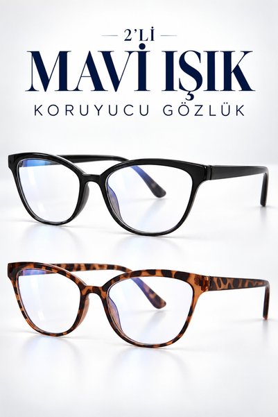 Zzla SORTİNA 2li Cat Eye Mavi Işık Koruyucu Kadın Gözlüğü Camlar Değişebilir