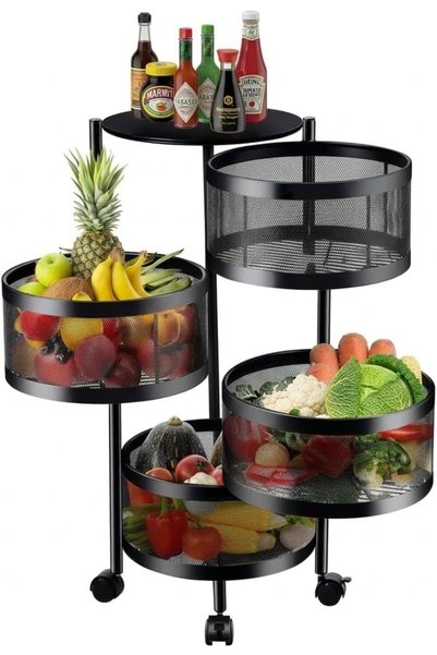 Generic 4 Tier Metal Kitchen Vegetable Basket Rotatable Storage Rack Black