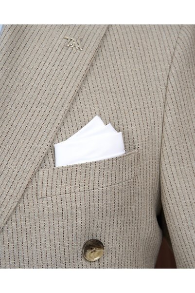 TerziAdemAltun Slim Fit Double-Breasted Pointed Lapel Flap Pocket Striped Men's Suit Beige T20205-09