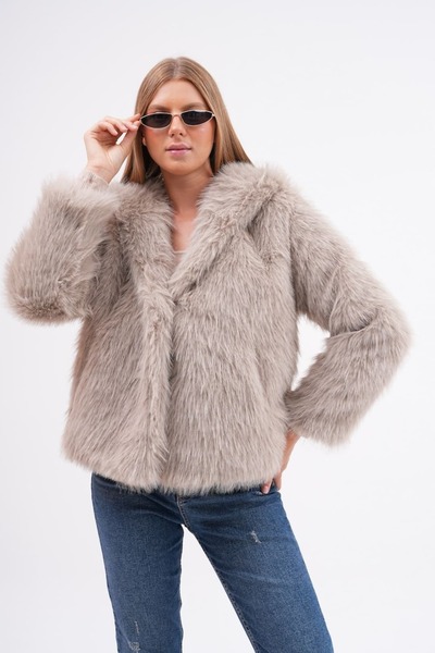 navy ESL Hooded Fur Jacket