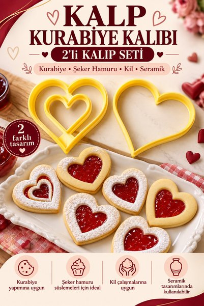 KURABİYE KALIBI Kalp şeklinde kurabiye/şeker hamuru/kil ve seramik kalıbı