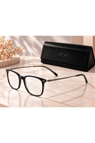 MORE ME S.Black / Stripe Brown Rectangular Acetate Eyeglass Frame
