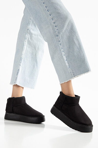 Moda Eleysa Γυναικεία παπούτσια Cara Black Suede Ankle Boots με γούνινη επένδ...