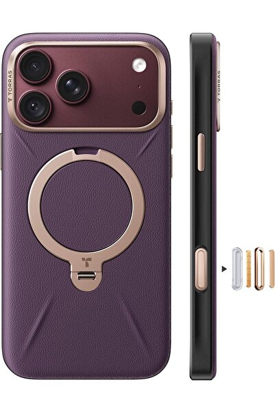 TORRAS Q3 VegSkin for iPhone 18 Pro Case Leather,360 Magnetic Stand, Purple