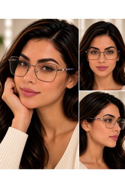 MORE ME Gunmetal & Purple Geometric Metal Eyeglass Frame