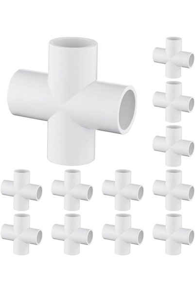 TERRIFI 12 Pack of 4-Way Cross PVC Fitting Connector for DIY Furniture and Ga...