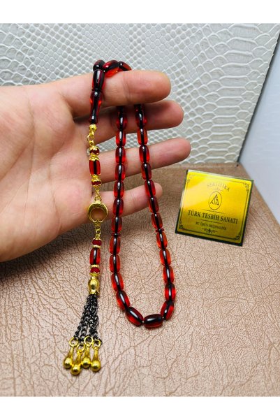 TTS TÜRK TESBİH SANATI Ayyildiz Tassel-Festioned Fire Amber Prayers Beads