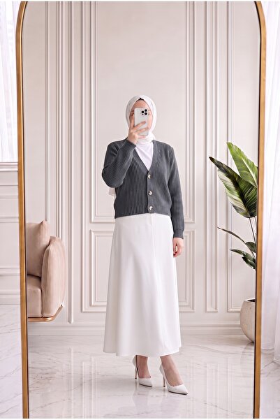 Holehola Hümaperi Cardigan scurt tricotat cu 3 nasturi-Zİ5022 Antracit