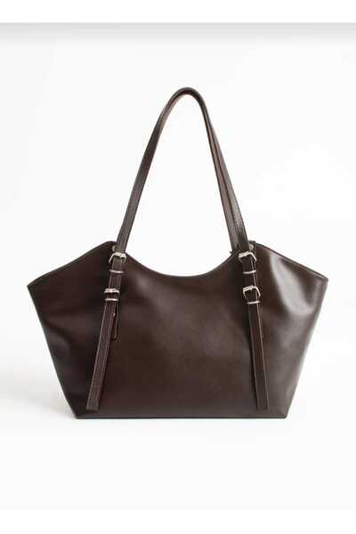 Askora Alba Women's Shoulder Bag with Buckle Detail, Soft Leather Handbag