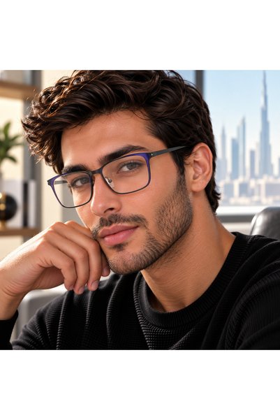 MORE ME Blue Rectangular Metal Eyeglass Frame