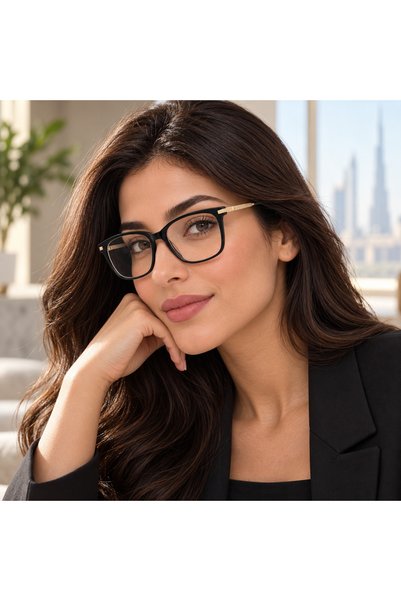 MORE ME Black & Gold Geometric Acetate Eyeglass Frame