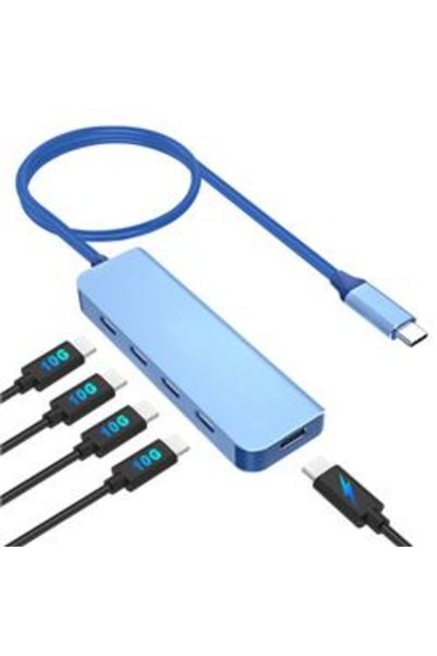 VCOM ShakkkMarket CUE11s Type-C To 4-Usb-C (10GBps)+Pd 3.0 100W Mavi Çoklayıcı