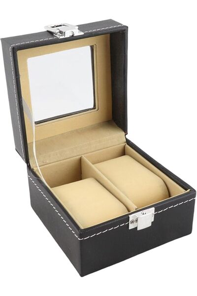 GENERAL 2-Slot Watch Storage Box, PU Leather, Black, 11x11x8cm, Glass Display...