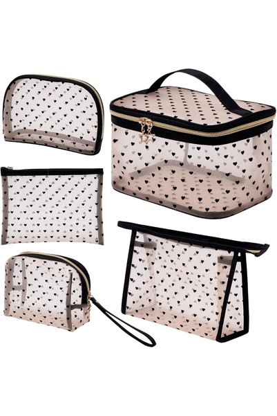 POSICHE 5 Pieces Set Mesh Makeup Bag, Transparent Cosmetic Bag for Women & Gi...