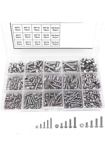 EXCEFORE 500 Pcs Nuts and Bolts Assorted Set, 304 Stainless Steel Hex Socket ...