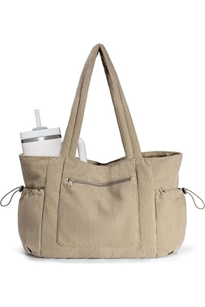 ECOHUB Work Tote Bag for Women with 40oz Cup Holder, Soft Corduroy