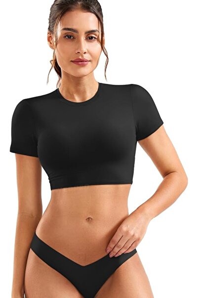 GENERAL YEOREO Short Sleeve T Shirt for Women Double Lined Crop Top Crew Neck...