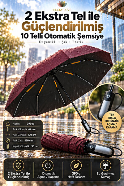 Lucky Love 10 Telli Güçlendirilmiş Klasik Otomatik Şemsiye Rüzgara Dayanıklı ...