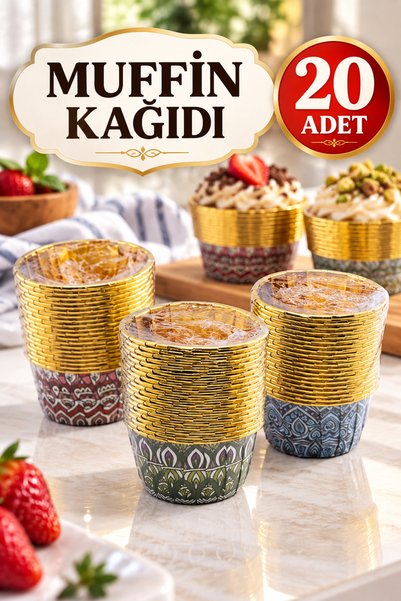tafce 20’Lİ DESENLİ GOLD MUFFİN KAĞIDI – CUPCAKE KAPSÜLÜ, KEK SUNUM KAĞIDI