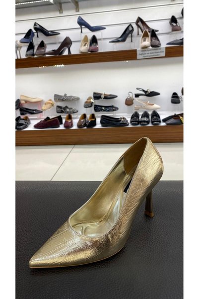 DİVA Altın Metalik Topuklu Kadın Stiletto Ayakkabı