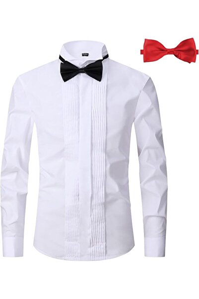 GENERAL Men's Tuxedo Dress Shirt Wing Collar Front Pleat French Cuffs with 2 ...