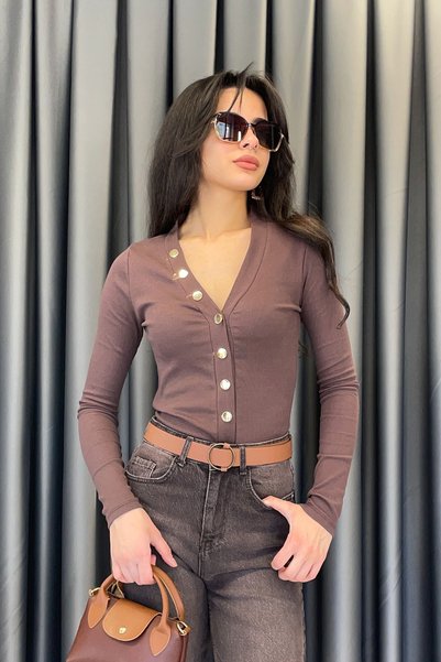 Noa&Noa كارديجان بياقة على شكل حرف V - موكا موكا